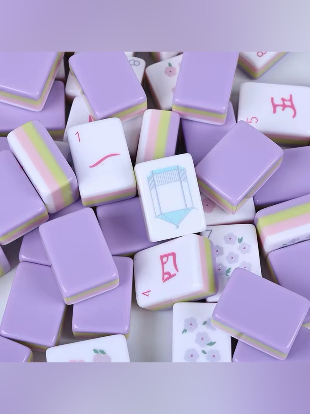 American Mahjong- 4 Layer Acrylic Lavender Chinoiserie Dog